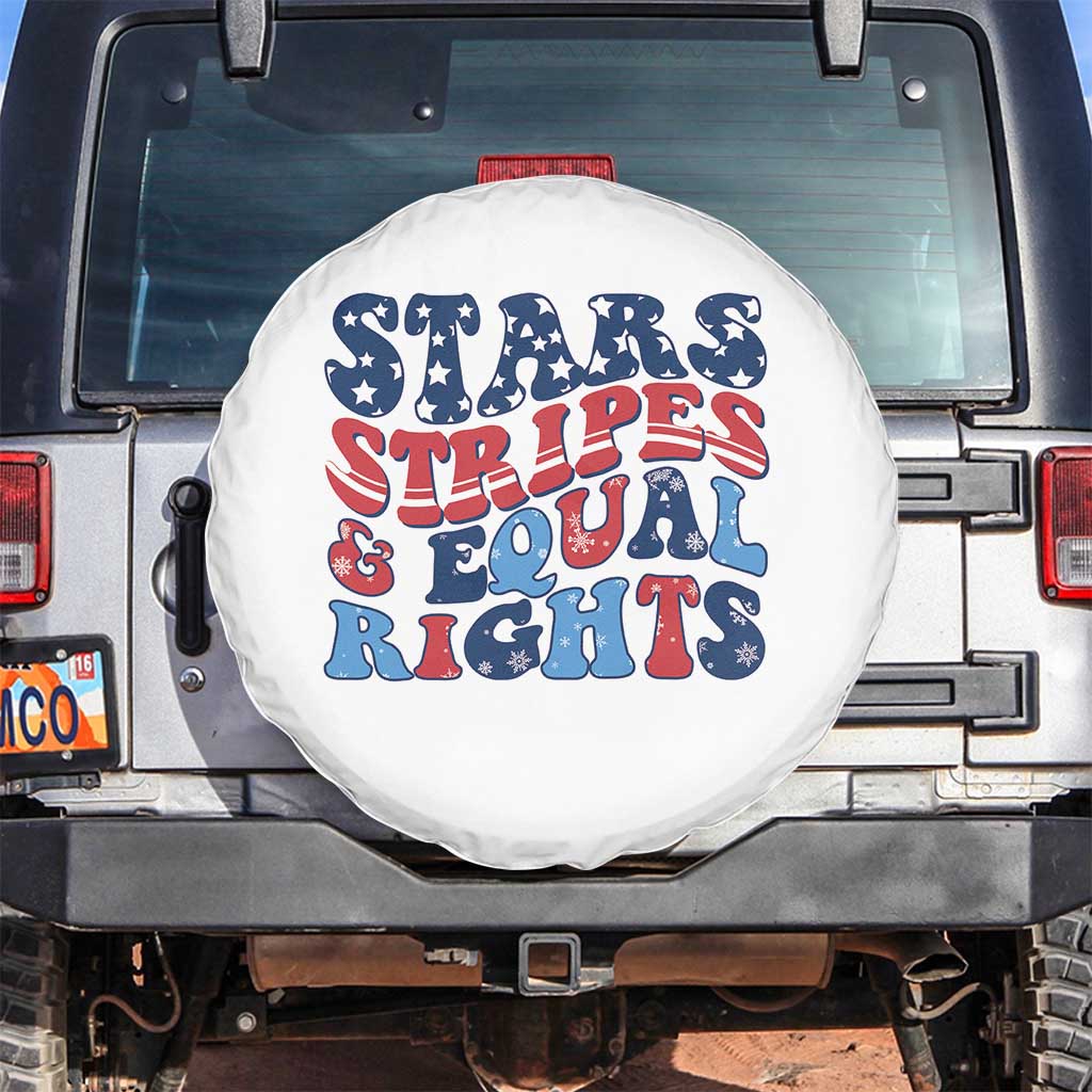 Stars Stripes And Equal Rights Spare Tire Cover Groovy Retro 4th Of July TS10 No hole White Print Your Wear
