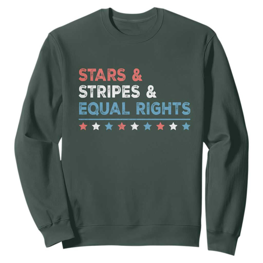 Stars Stripes And Equal Rights Sweatshirt 4th Of July Women's Rights TS11 Dark Forest Green Print Your Wear