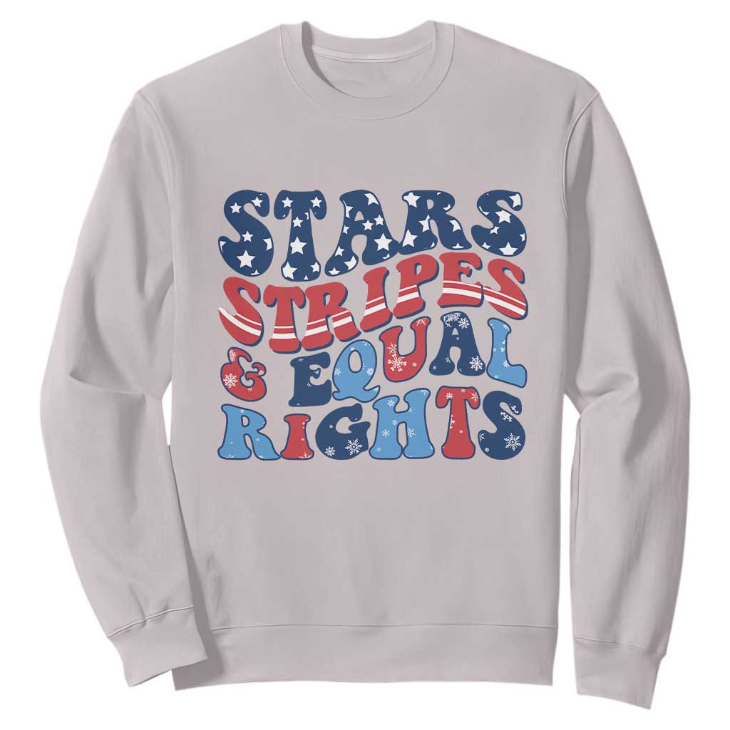 Stars Stripes And Equal Rights Sweatshirt Groovy Retro 4th Of July TS10 Ice Gray Print Your Wear