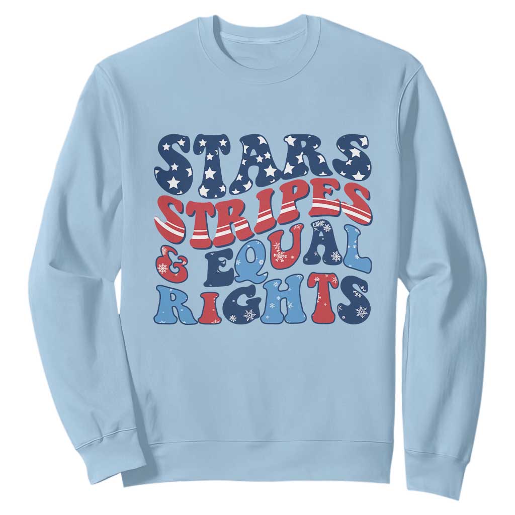 Stars Stripes And Equal Rights Sweatshirt Groovy Retro 4th Of July TS10 Light Blue Print Your Wear