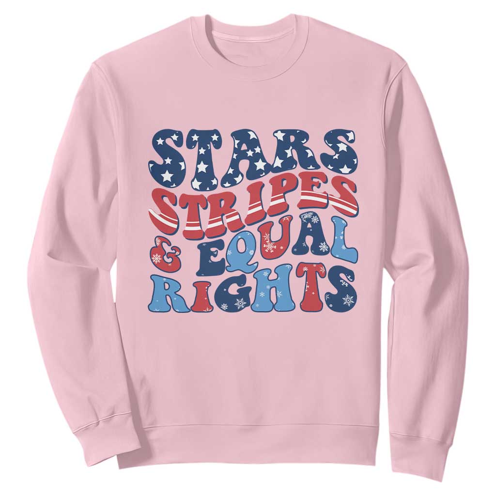 Stars Stripes And Equal Rights Sweatshirt Groovy Retro 4th Of July TS10 Light Pink Print Your Wear