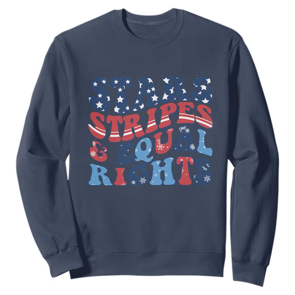 Stars Stripes And Equal Rights Sweatshirt Groovy Retro 4th Of July TS10 Navy Print Your Wear