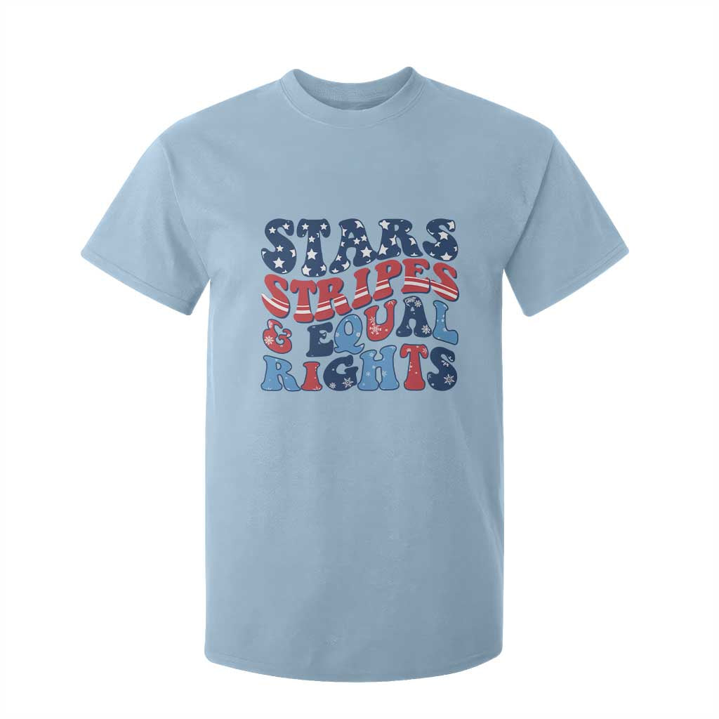 Stars Stripes And Equal Rights T Shirt For Kid Groovy Retro 4th Of July TS10 Light Blue Print Your Wear