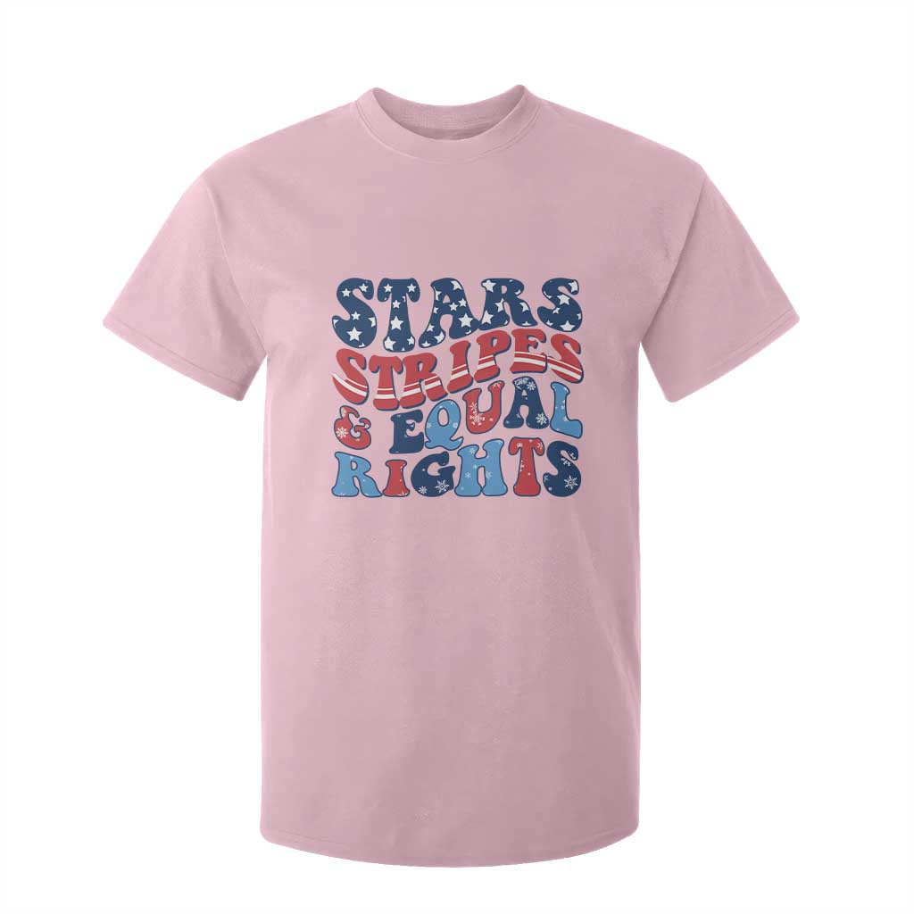 Stars Stripes And Equal Rights T Shirt For Kid Groovy Retro 4th Of July TS10 Light Pink Print Your Wear