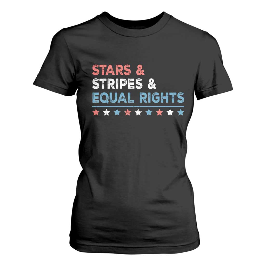 Stars Stripes And Equal Rights T Shirt For Women 4th Of July Women's Rights TS11 Black Print Your Wear
