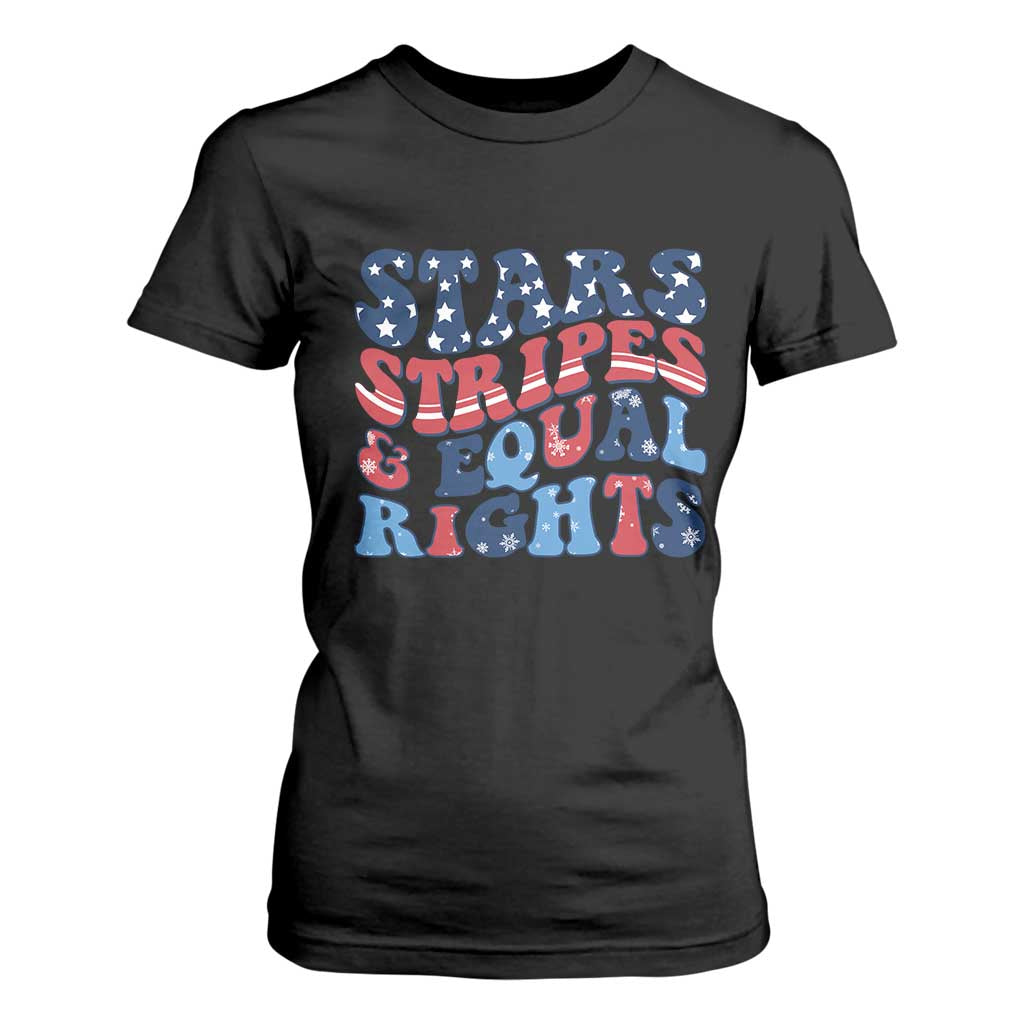 Stars Stripes And Equal Rights T Shirt For Women Groovy Retro 4th Of July TS10 Black Print Your Wear