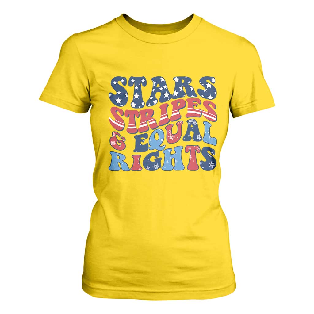Stars Stripes And Equal Rights T Shirt For Women Groovy Retro 4th Of July TS10 Daisy Print Your Wear