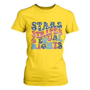 Stars Stripes And Equal Rights T Shirt For Women Groovy Retro 4th Of July TS10 Daisy Print Your Wear