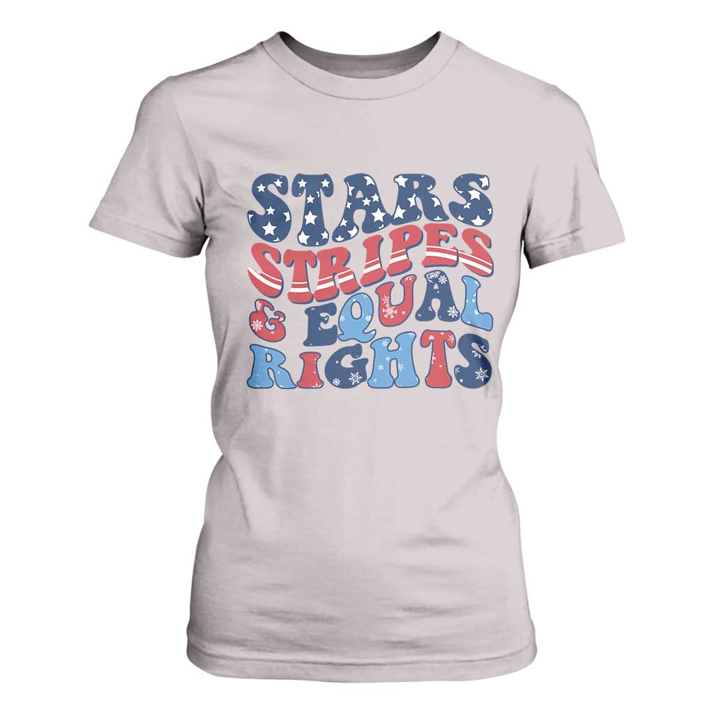 Stars Stripes And Equal Rights T Shirt For Women Groovy Retro 4th Of July TS10 Ice Gray Print Your Wear