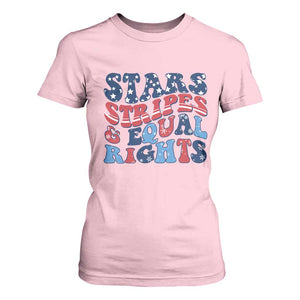 Stars Stripes And Equal Rights T Shirt For Women Groovy Retro 4th Of July TS10 Light Pink Print Your Wear