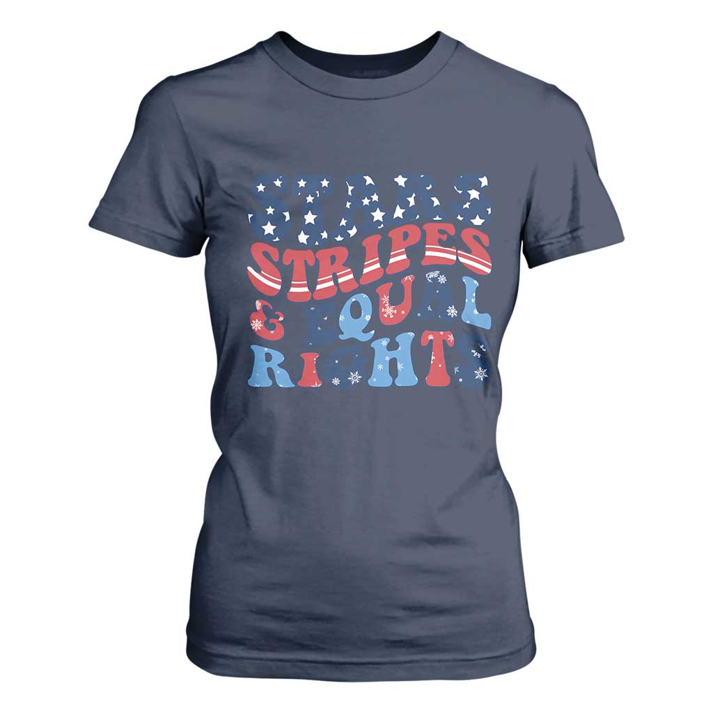 Stars Stripes And Equal Rights T Shirt For Women Groovy Retro 4th Of July TS10 Navy Print Your Wear