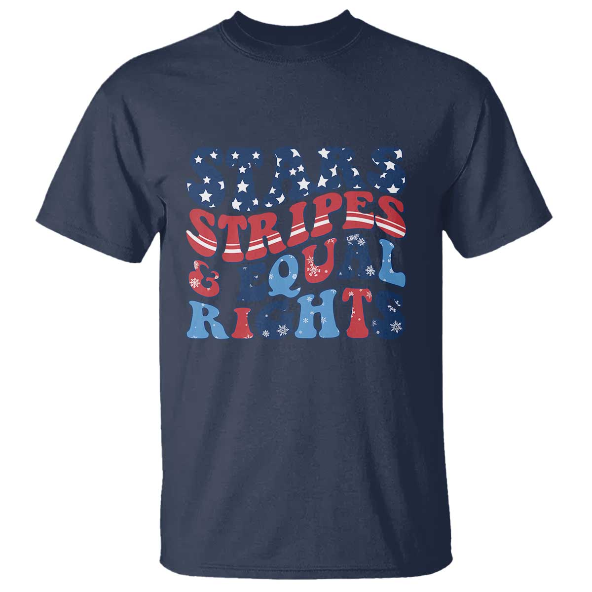 Stars Stripes And Equal Rights T Shirt Groovy Retro 4th Of July TS10 Navy Print Your Wear