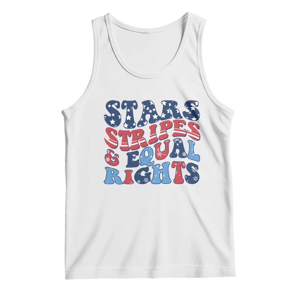Stars Stripes And Equal Rights Tank Top Groovy Retro 4th Of July TS10 White Print Your Wear
