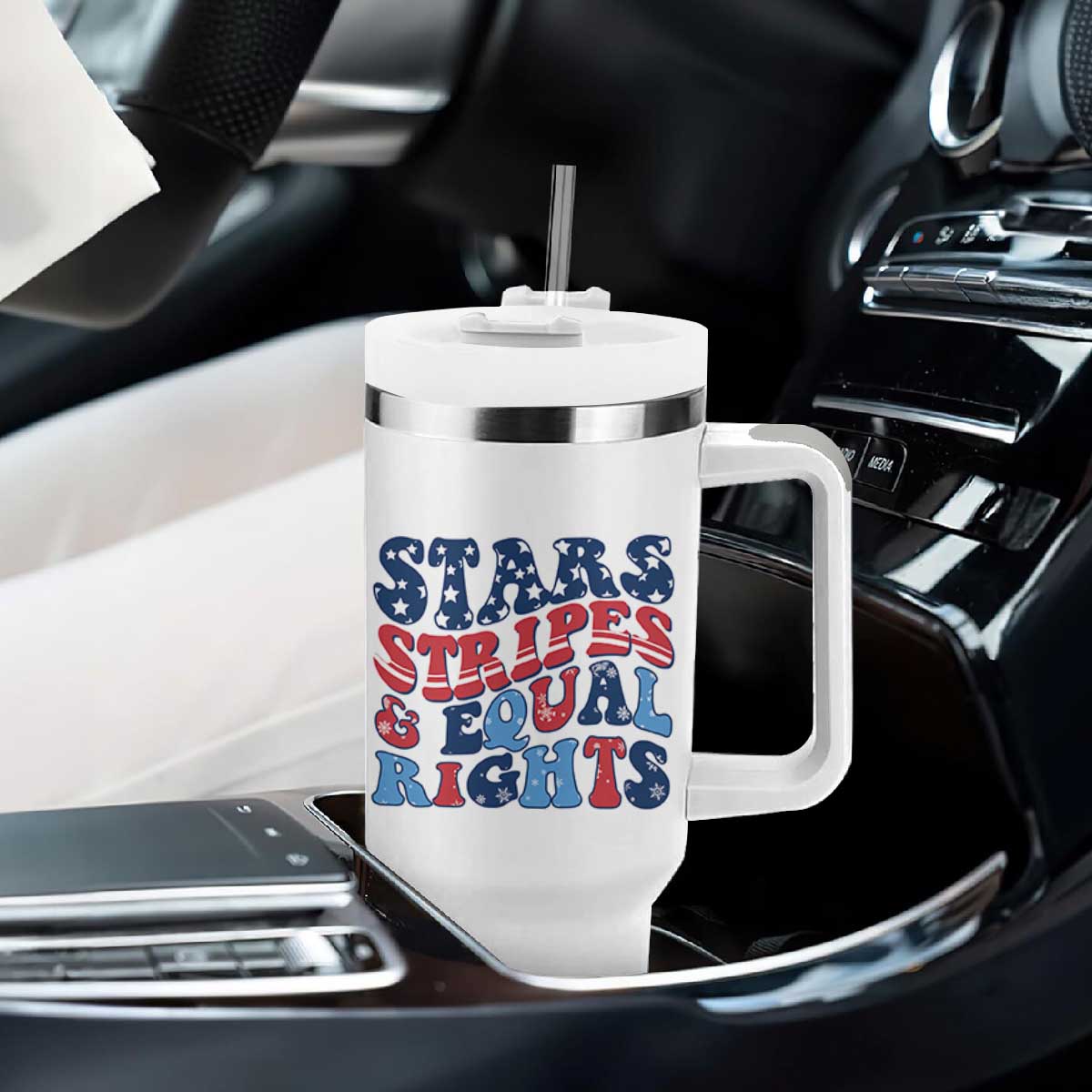 Stars Stripes And Equal Rights Tumbler With Handle Groovy Retro 4th Of July TS10 Print Your Wear