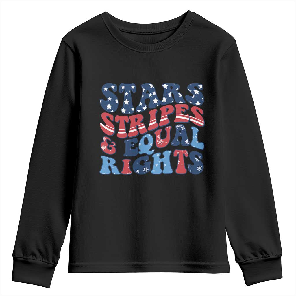 Stars Stripes And Equal Rights Youth Sweatshirt Groovy Retro 4th Of July TS10 Black Print Your Wear