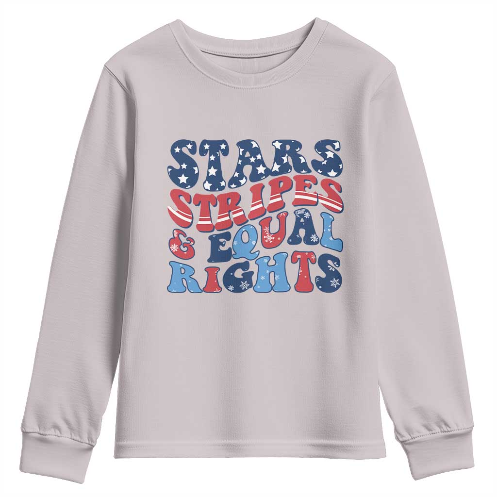Stars Stripes And Equal Rights Youth Sweatshirt Groovy Retro 4th Of July TS10 Ice Gray Print Your Wear