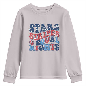 Stars Stripes And Equal Rights Youth Sweatshirt Groovy Retro 4th Of July TS10 Ice Gray Print Your Wear