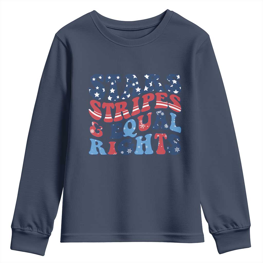 Stars Stripes And Equal Rights Youth Sweatshirt Groovy Retro 4th Of July TS10 Navy Print Your Wear