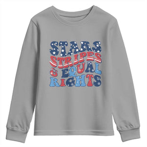 Stars Stripes And Equal Rights Youth Sweatshirt Groovy Retro 4th Of July TS10 Sport Gray Print Your Wear
