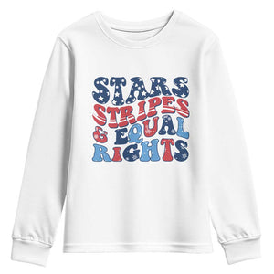 Stars Stripes And Equal Rights Youth Sweatshirt Groovy Retro 4th Of July TS10 White Print Your Wear