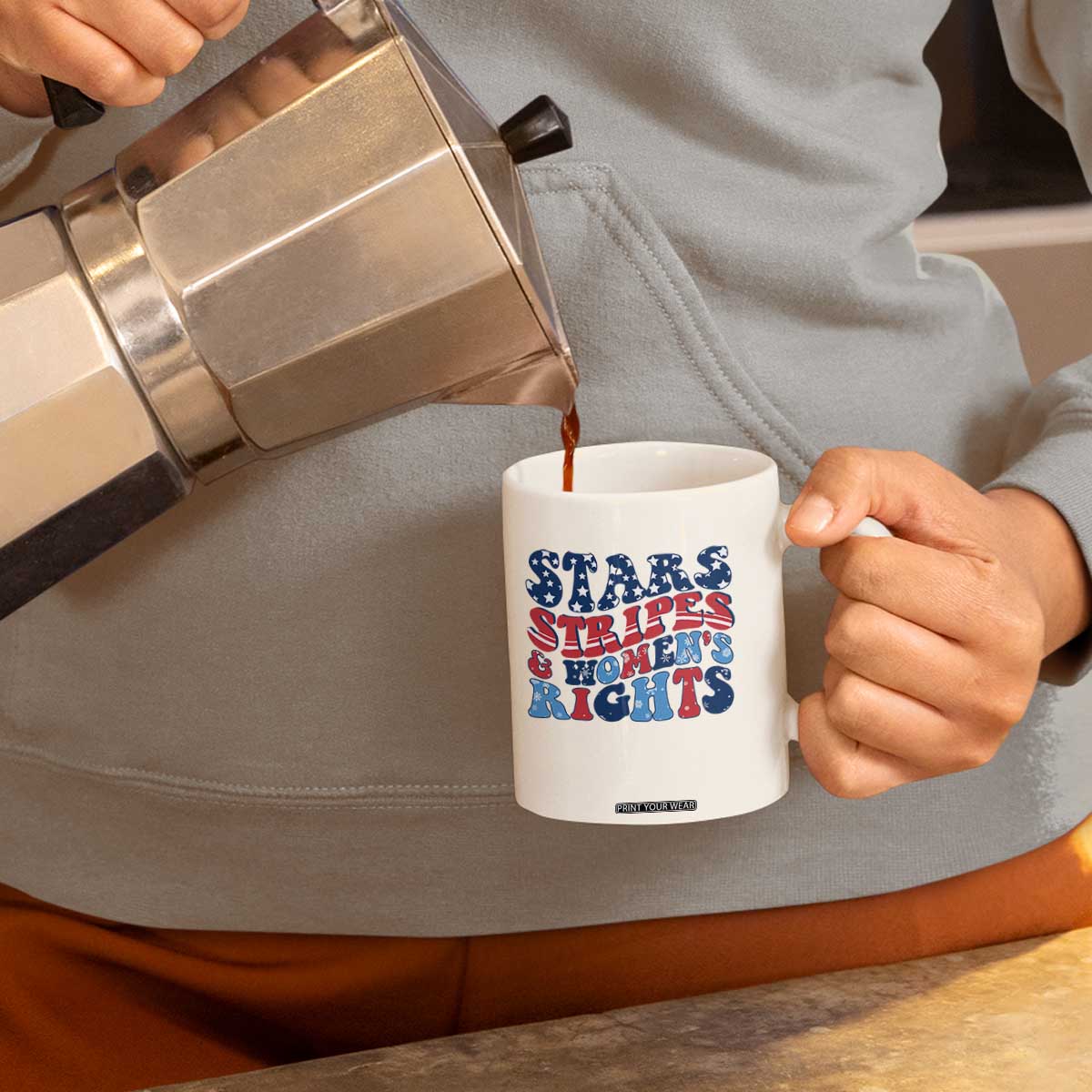 Stars Stripes And Women Rights Coffee Mug Groovy Retro 4th Of July TS10 Print Your Wear