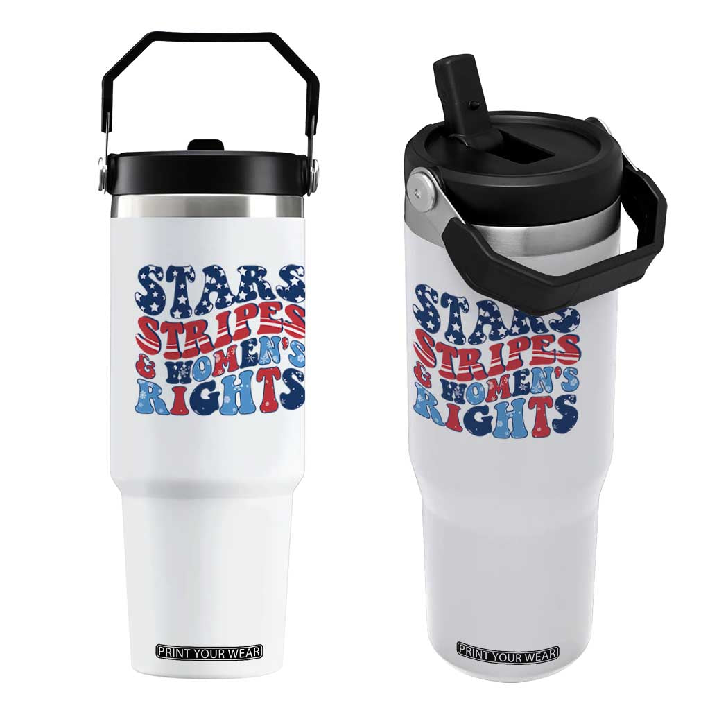 Stars Stripes And Women Rights Flip Straw Tumbler Groovy Retro 4th Of July TS10 One Size: 30 oz White Print Your Wear