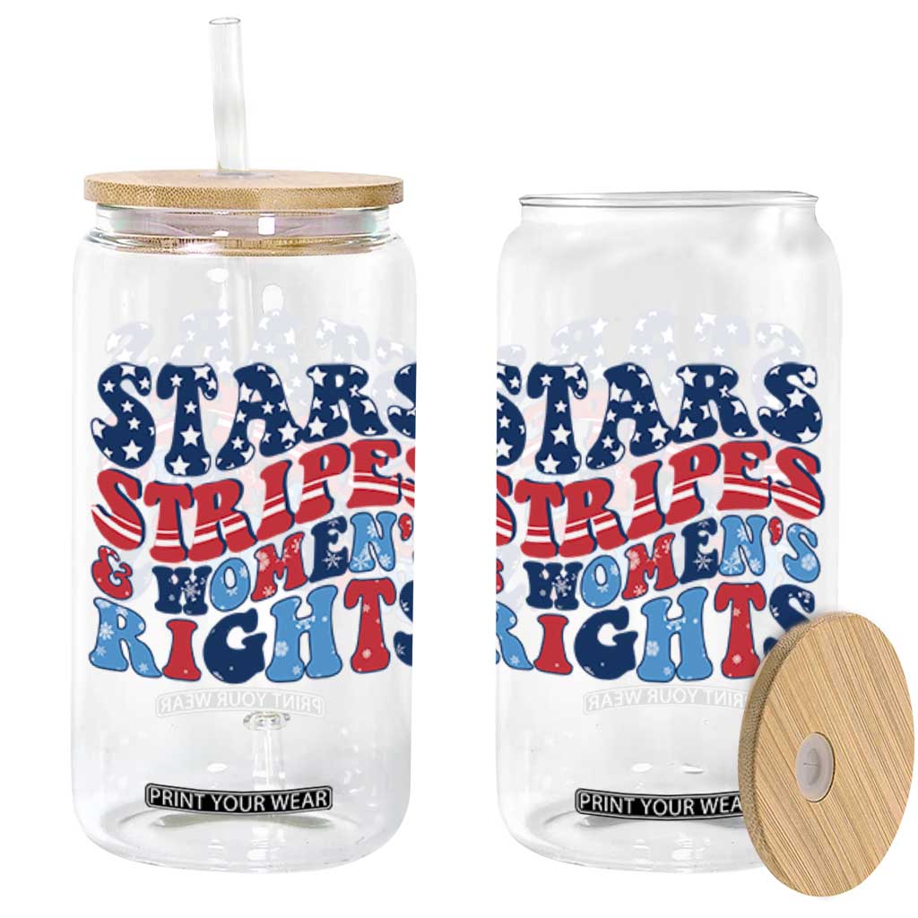 Stars Stripes And Women Rights Glass Can Groovy Retro 4th Of July TS10 White Print Your Wear