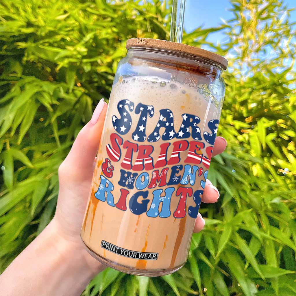 Stars Stripes And Women Rights Glass Can Groovy Retro 4th Of July TS10 Print Your Wear