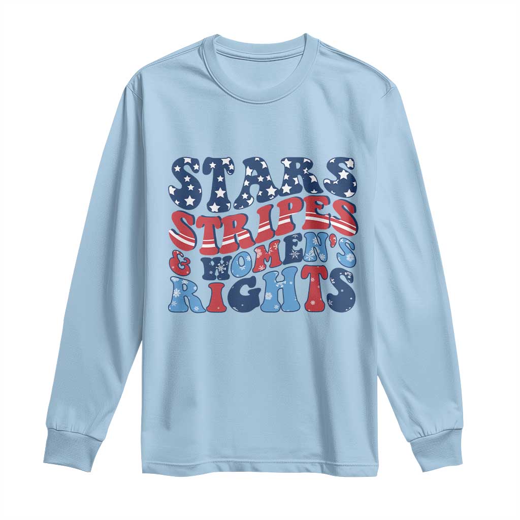 Stars Stripes And Women Rights Long Sleeve Shirt Groovy Retro 4th Of July TS10 Light Blue Print Your Wear
