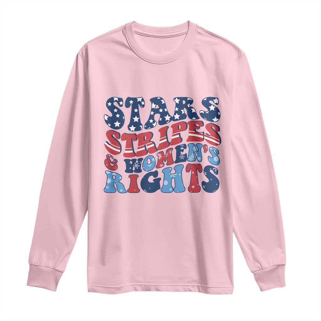 Stars Stripes And Women Rights Long Sleeve Shirt Groovy Retro 4th Of July TS10 Light Pink Print Your Wear