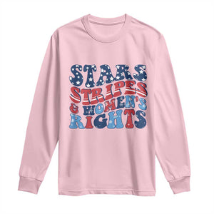 Stars Stripes And Women Rights Long Sleeve Shirt Groovy Retro 4th Of July TS10 Light Pink Print Your Wear
