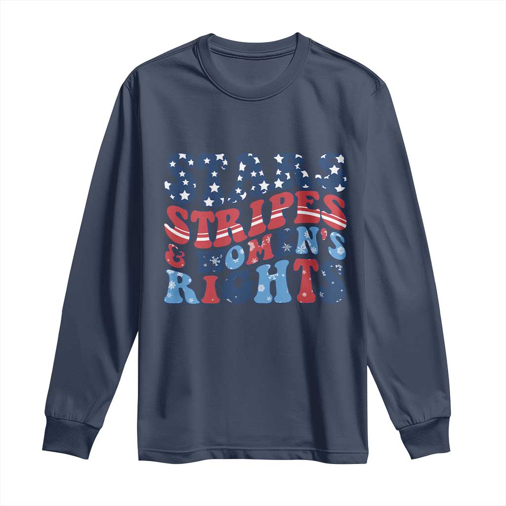 Stars Stripes And Women Rights Long Sleeve Shirt Groovy Retro 4th Of July TS10 Navy Print Your Wear