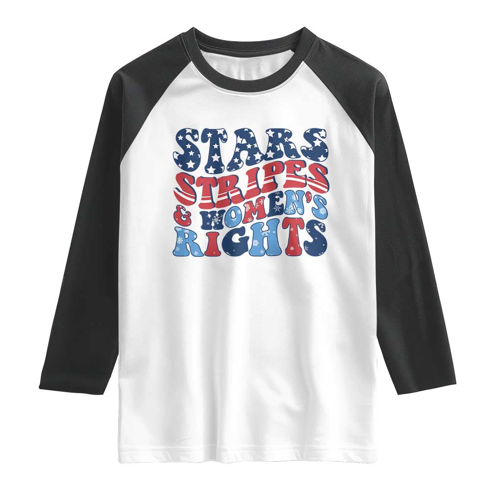 Stars Stripes And Women Rights Raglan Shirt Groovy Retro 4th Of July TS10 White Black Print Your Wear