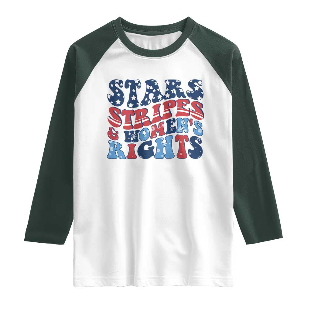 Stars Stripes And Women Rights Raglan Shirt Groovy Retro 4th Of July TS10 White Dark Forest Green Print Your Wear
