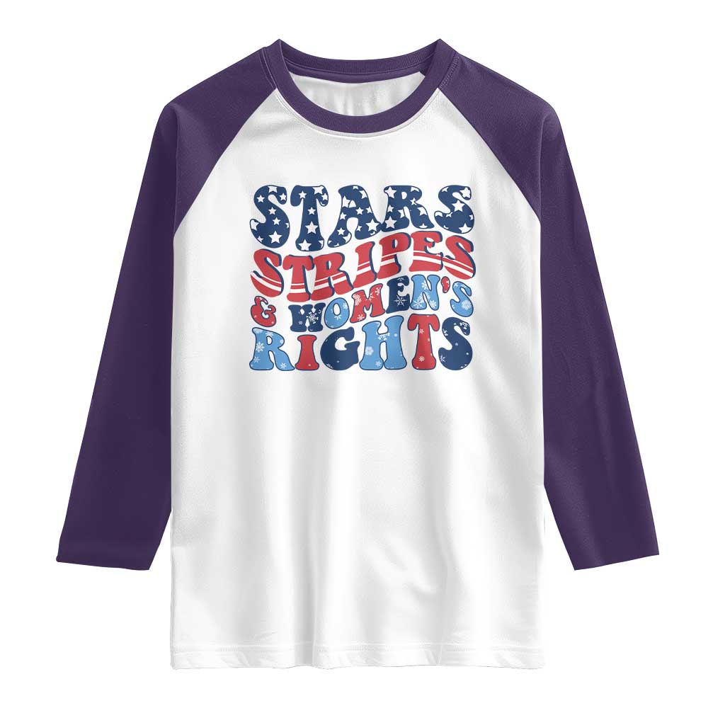 Stars Stripes And Women Rights Raglan Shirt Groovy Retro 4th Of July TS10 White Purple Print Your Wear