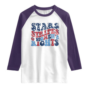 Stars Stripes And Women Rights Raglan Shirt Groovy Retro 4th Of July TS10 White Purple Print Your Wear