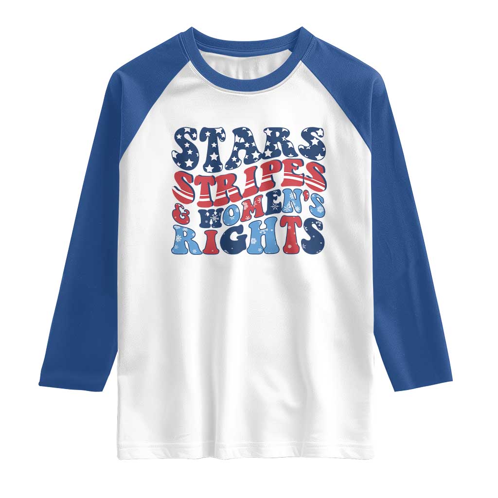 Stars Stripes And Women Rights Raglan Shirt Groovy Retro 4th Of July TS10 White Royal Print Your Wear