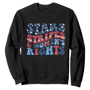 Stars Stripes And Women Rights Sweatshirt Groovy Retro 4th Of July TS10 Black Print Your Wear