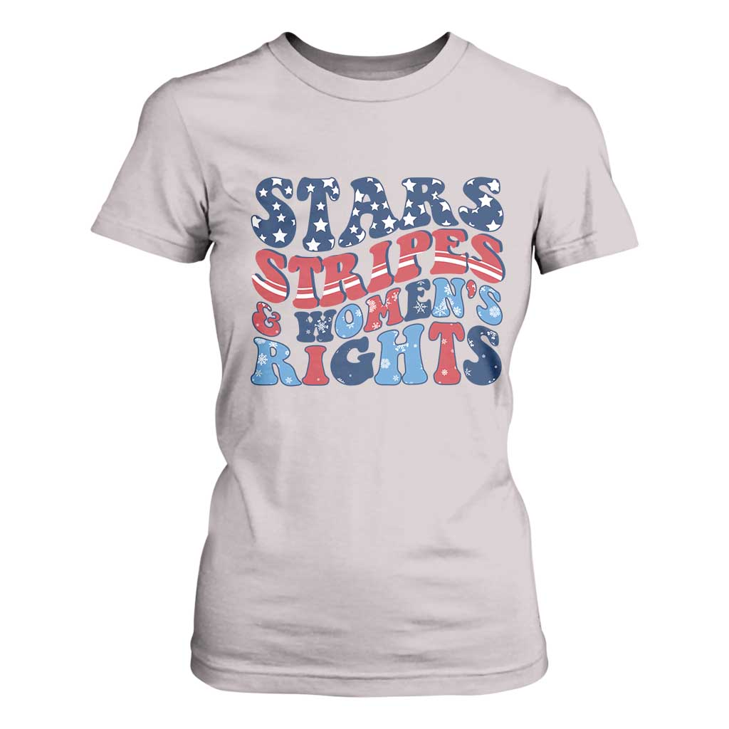 Stars Stripes And Women Rights T Shirt For Women Groovy Retro 4th Of July TS10 Ice Gray Print Your Wear