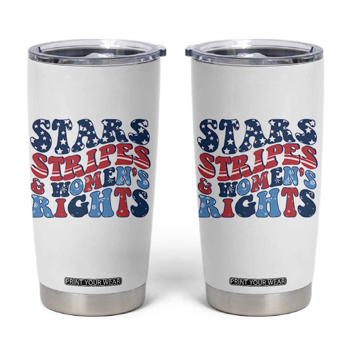 Stars Stripes And Women Rights Tumbler Cup Groovy Retro 4th Of July TS10 White Print Your Wear