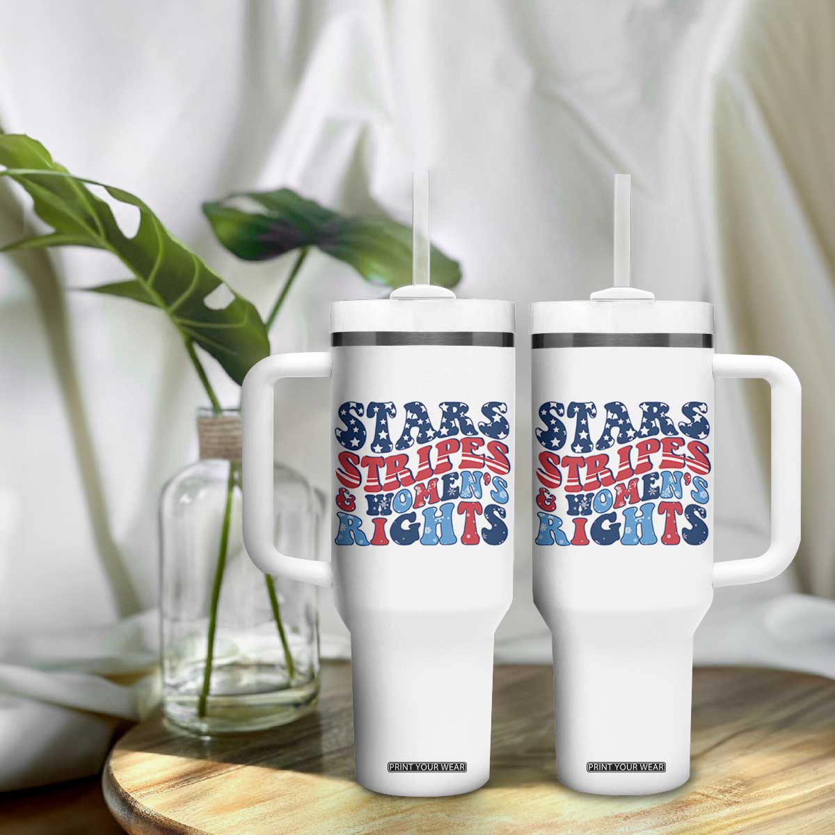 Stars Stripes And Women Rights Tumbler With Handle Groovy Retro 4th Of July TS10 Print Your Wear