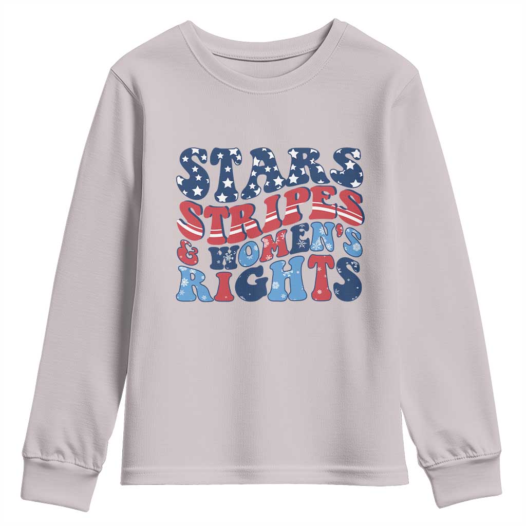 Stars Stripes And Women Rights Youth Sweatshirt Groovy Retro 4th Of July TS10 Ice Gray Print Your Wear