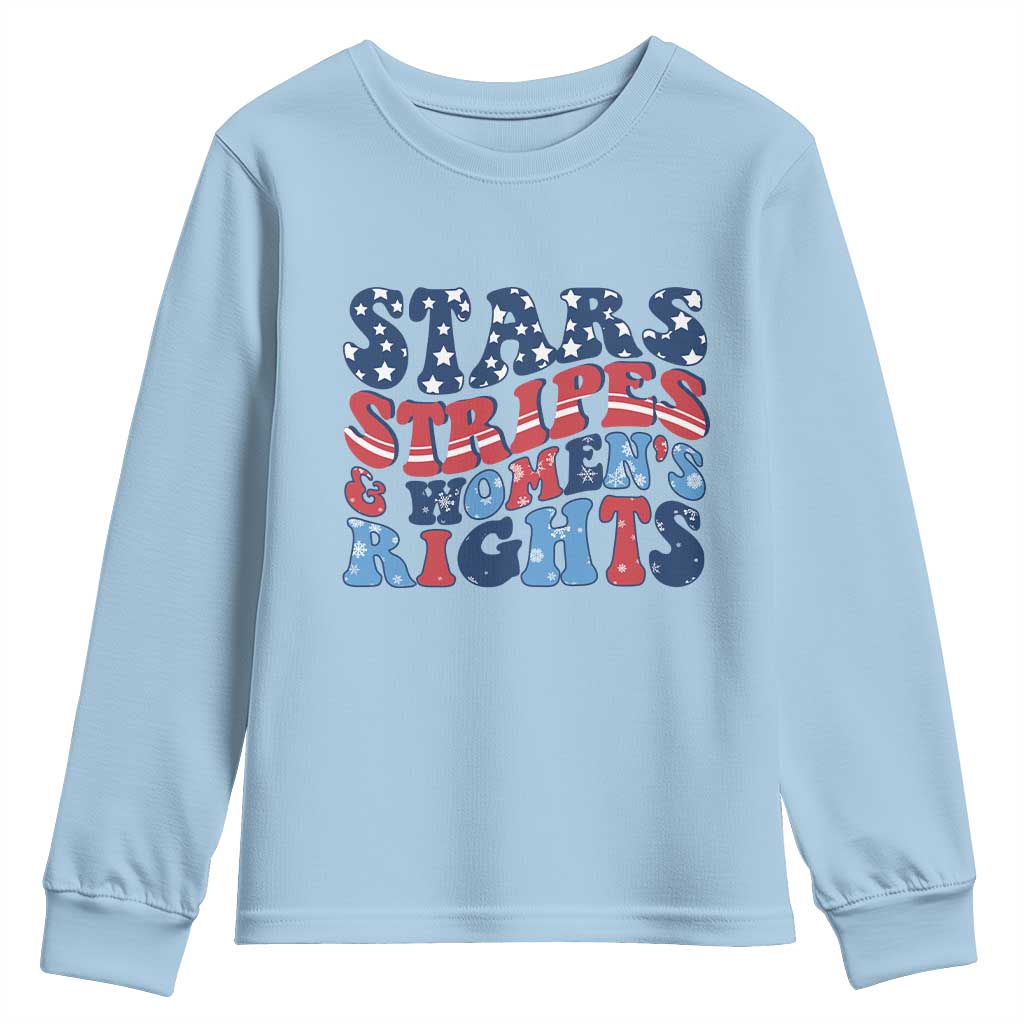 Stars Stripes And Women Rights Youth Sweatshirt Groovy Retro 4th Of July TS10 Light Blue Print Your Wear