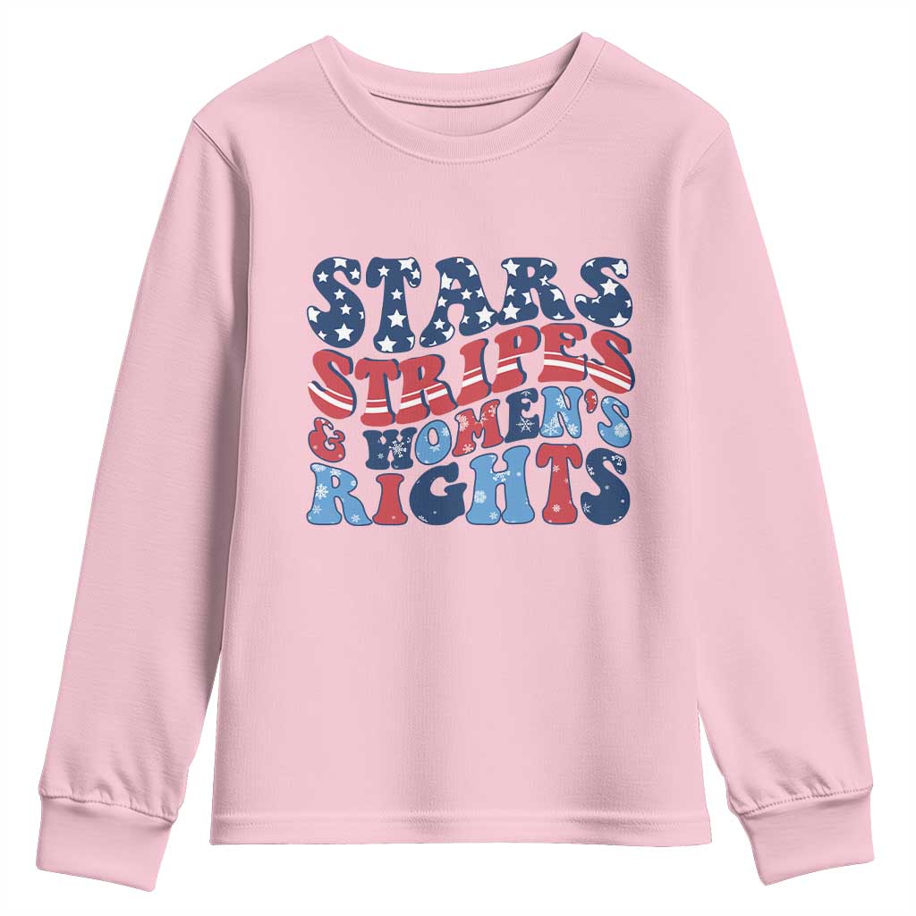 Stars Stripes And Women Rights Youth Sweatshirt Groovy Retro 4th Of July TS10 Light Pink Print Your Wear