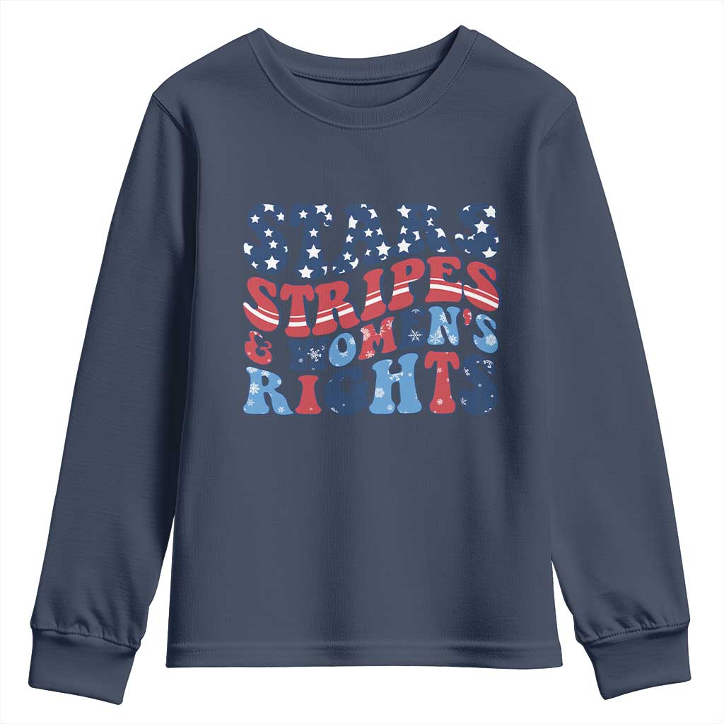 Stars Stripes And Women Rights Youth Sweatshirt Groovy Retro 4th Of July TS10 Navy Print Your Wear