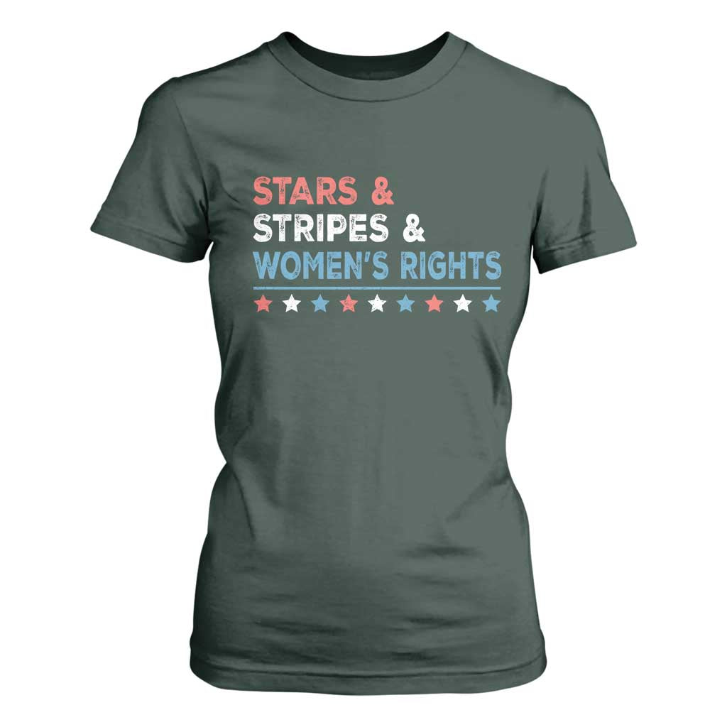 Stars Stripes And Women's Rights T Shirt For Women 4th Of July Equal Rights TS11 Dark Forest Green Print Your Wear