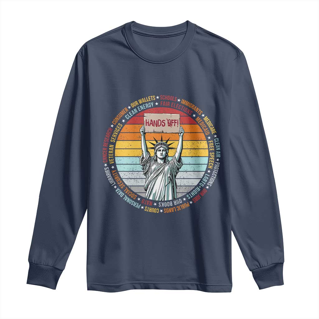 Statue of Liberty Hands Off Protest Long Sleeve Shirt Resist Resistance TS10 Navy Print Your Wear