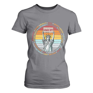 Statue of Liberty Hands Off Protest T Shirt For Women Resist Resistance TS10 Charcoal Print Your Wear