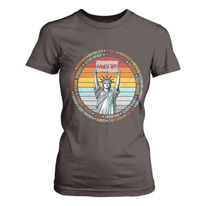Statue of Liberty Hands Off Protest T Shirt For Women Resist Resistance TS10 Dark Chocolate Print Your Wear