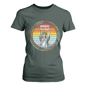 Statue of Liberty Hands Off Protest T Shirt For Women Resist Resistance TS10 Dark Forest Green Print Your Wear
